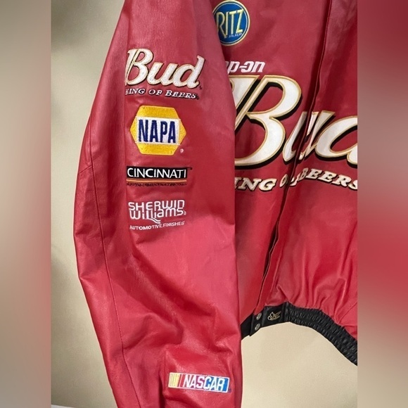 VTG CHASE × DALE JR Size 2XL Leather Red Nascar Bomber Jacket Insulated Race - Picture 9 of 16